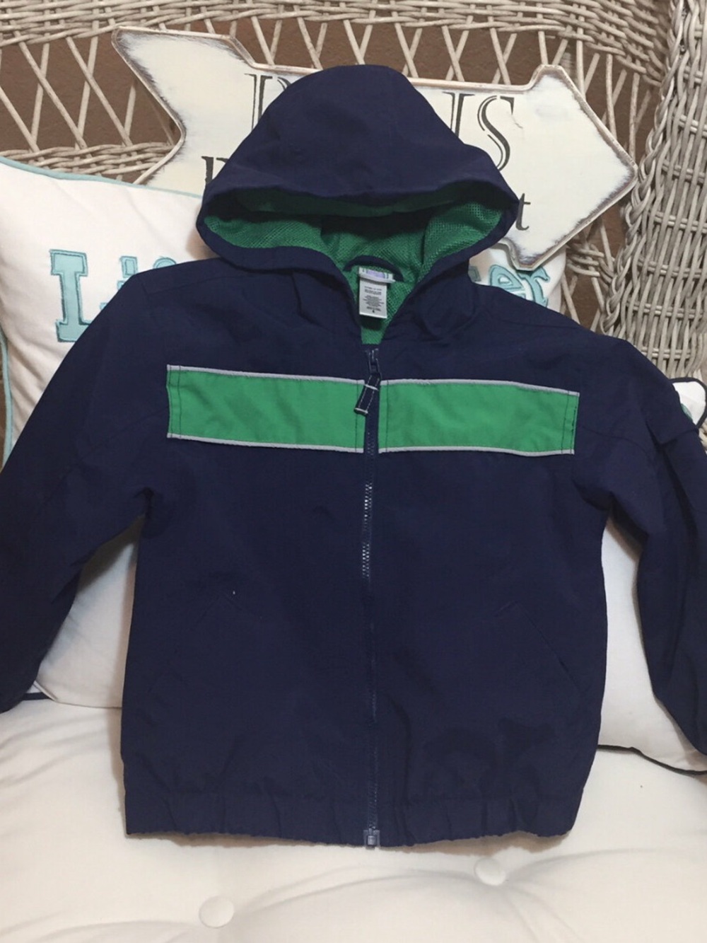 Little Me Navy and Green Hooded Windbreaker Jacket